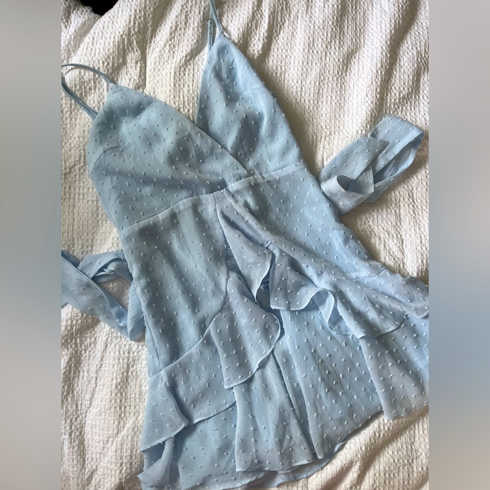 HELLO MOLLY Baby Blue Wrap Mini Flowy Dress Size M